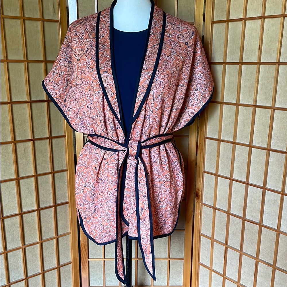 J Jill Ruana Kimona Quilted Paisley Print Sunset Carefree Kimono Ruana
